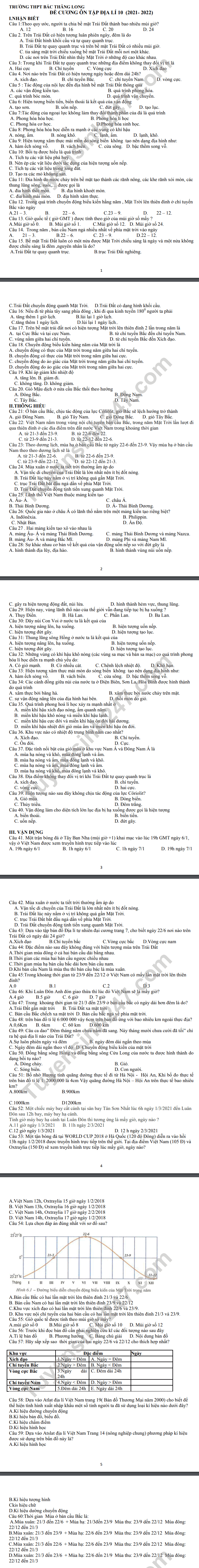 De cuong giua ki 1 mon Dia lop 10 - THPT Bac Thang Long 2021
