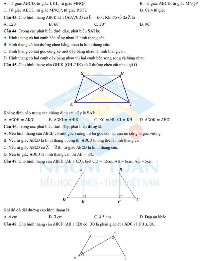 De cuong on tap giua ki 1 lop 8 mon Toan 2021 - THCS Cau Giay