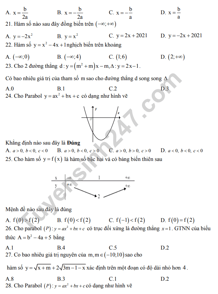 De cuong giua ki 1 lop 10 mon Toan - THPT Bac Thang Long 2021