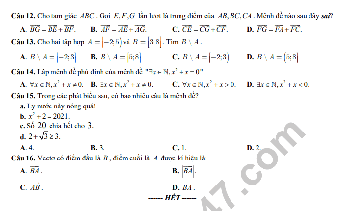 De kiem tra thuong xuyen ki 1 lop 10 mon Toan 2021 - THPT Hai Ba Trung