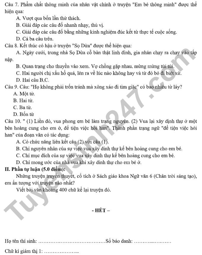 De thi giua ki 1 nam 2021 TP Ba Ria - lop 6 mon Van (De tham khao)