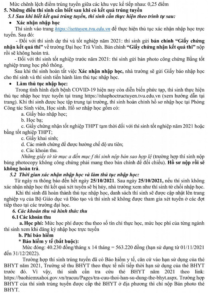 Dai hoc Tra Vinh cong bo diem chuan bo sung dot 2/2021