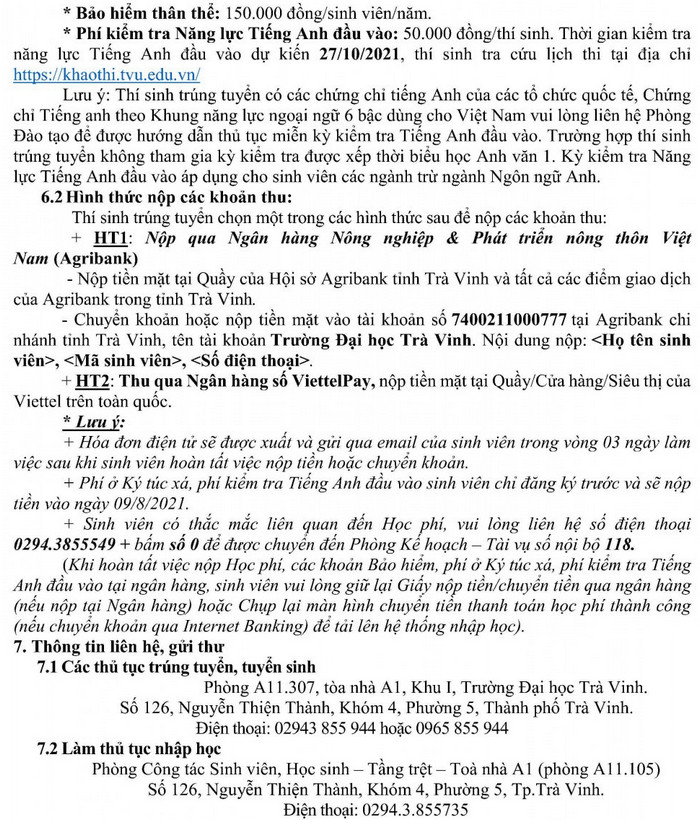 Dai hoc Tra Vinh cong bo diem chuan bo sung dot 2/2021