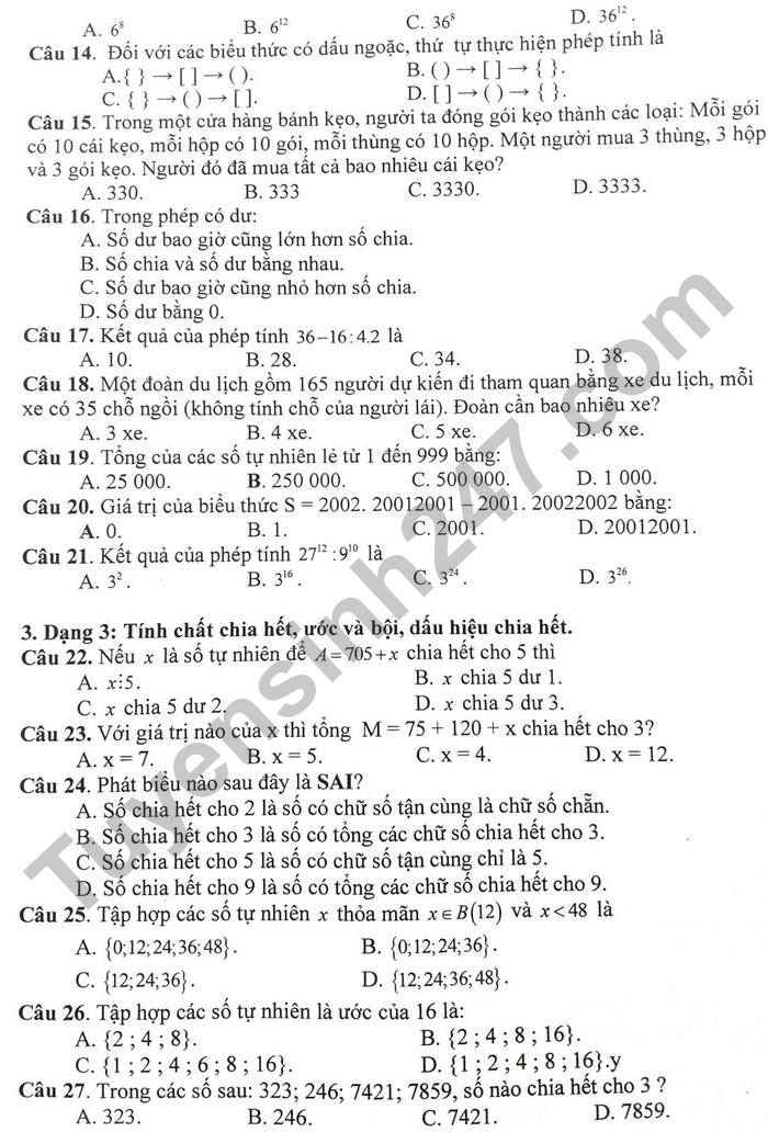 De cuong giua ki 1 Toan 6 nam 2021 - THCS Tran Duy Hung