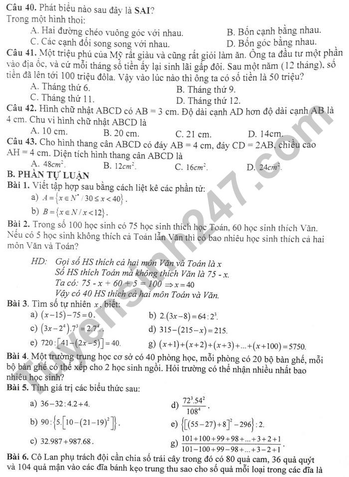 De cuong giua ki 1 Toan 6 nam 2021 - THCS Tran Duy Hung