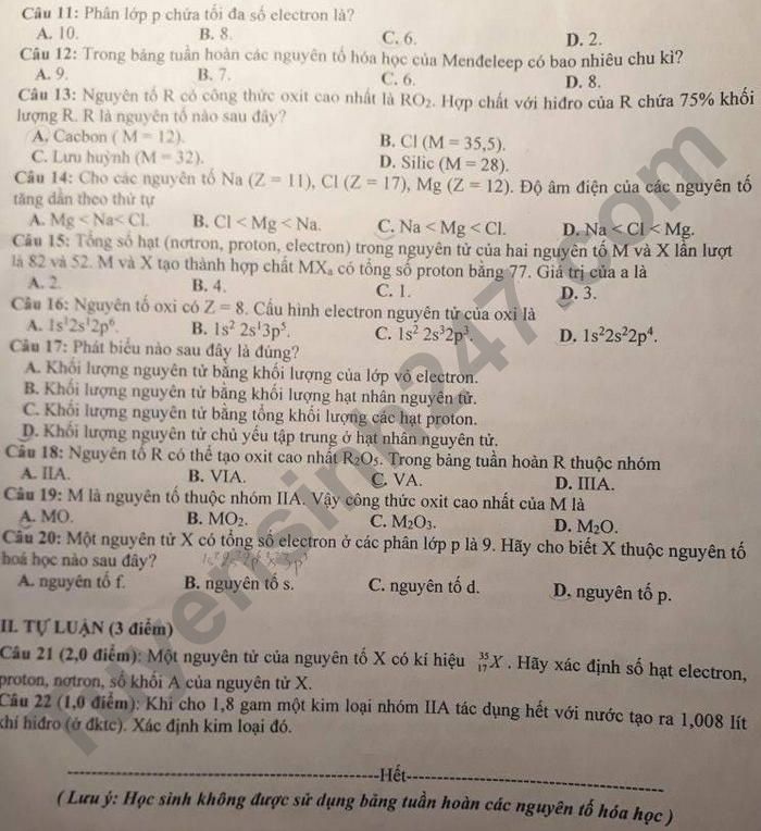 De thi mon Hoa lop 10 giua ki 1 - THPT Ly Thuong Kiet 2021
