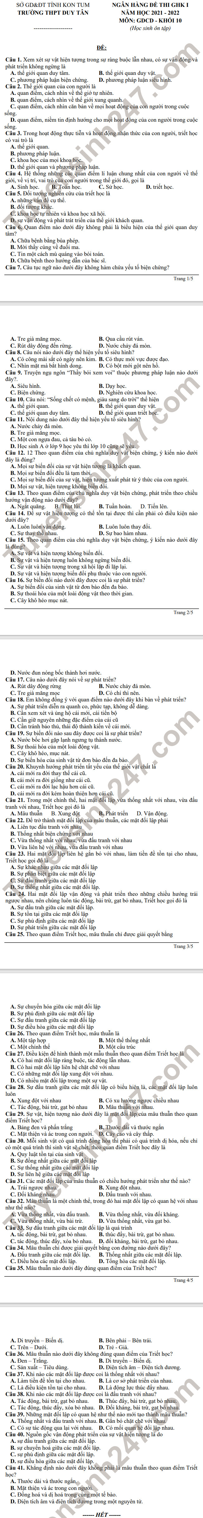 De thi giua ki 1 lop 10 mon GDCD 2021 - THPT Duy Tan (De tham khao)