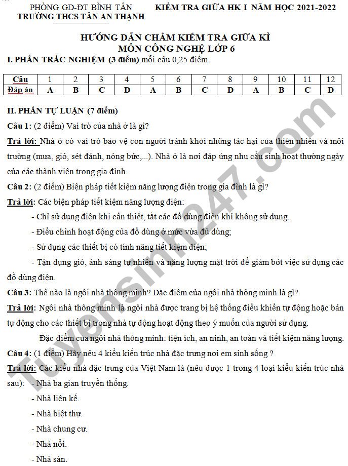 De thi giua hoc ki 1 Cong nghe lop 6 - THCS Tan An Thanh 2021