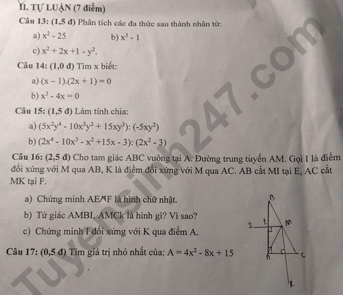 De thi giua hoc ki 1 nam 2021 - 2022 mon Toan lop 8