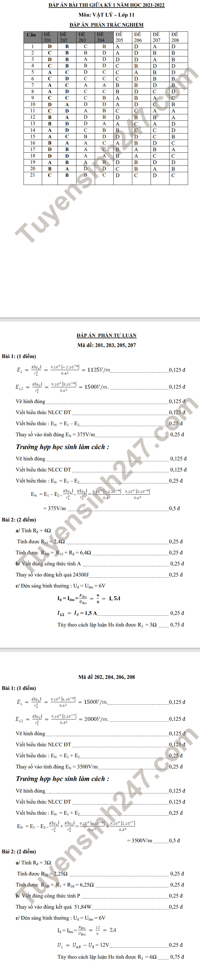 De thi giua ki 1 Ly lop 11 nam 2021 THPT Nui Thanh - Co dap an