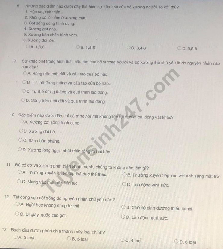 De kiem tra giua ki 1 mon Sinh lop 8 - Soc Son 2021