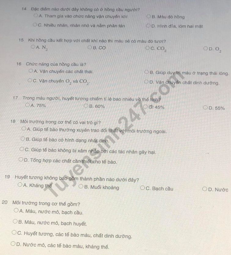 De kiem tra giua ki 1 mon Sinh lop 8 - Soc Son 2021