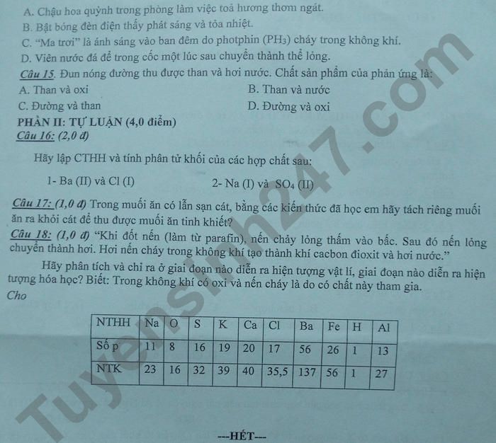 De thi giua ki 1 nam 2021 mon Hoa lop 8 - THCS Quoc Tuan