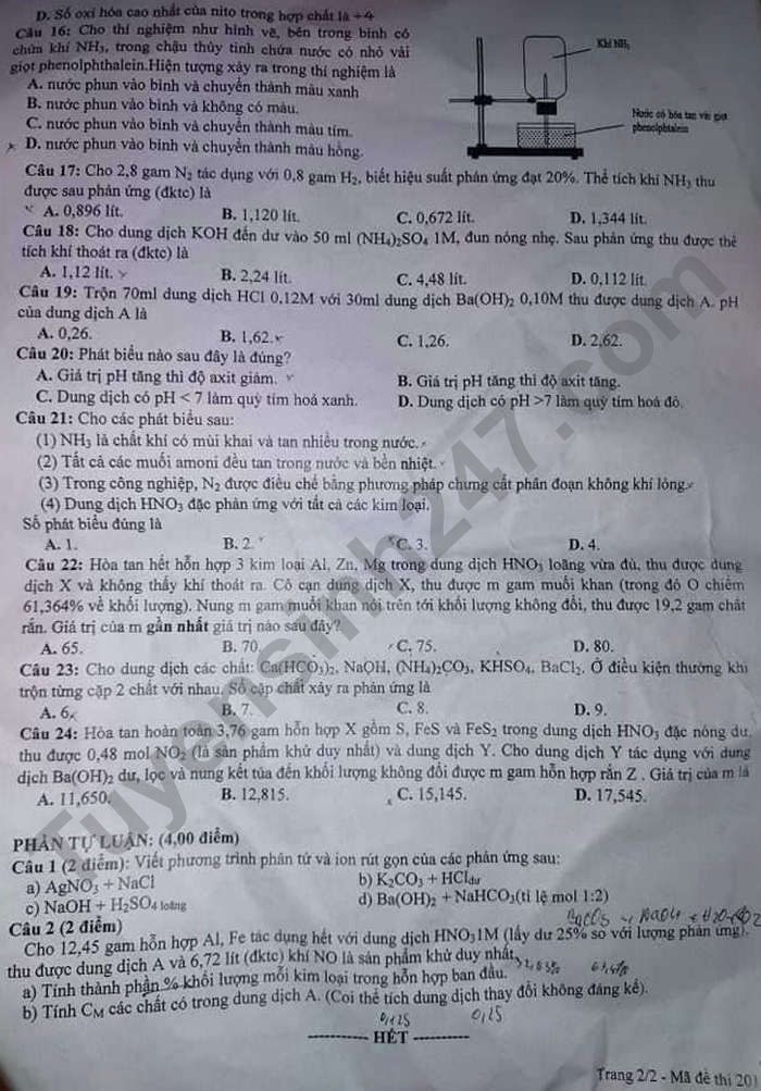 De thi giua ki 1 mon Hoa lop 11 - THPT Le Quy Don 2021