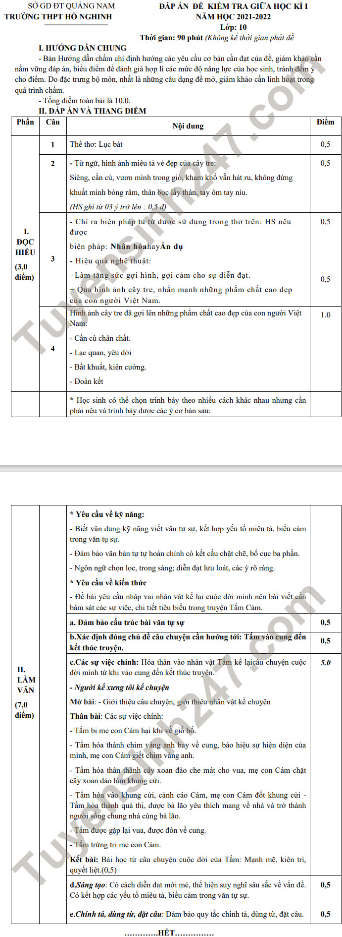 De thi giua ki 1 Van 10 THPT Ho Nghinh 2021 - Co dap an