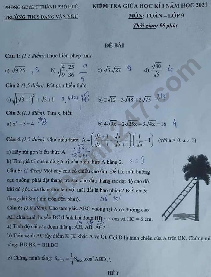 De thi mon Toan giua hoc ki 1 lop 9 - THCS Dang Van Ngu 2021