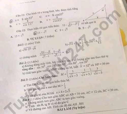 De thi giua ki 1 lop 9 mon Toan - THCS thi tran Cho Don 2021