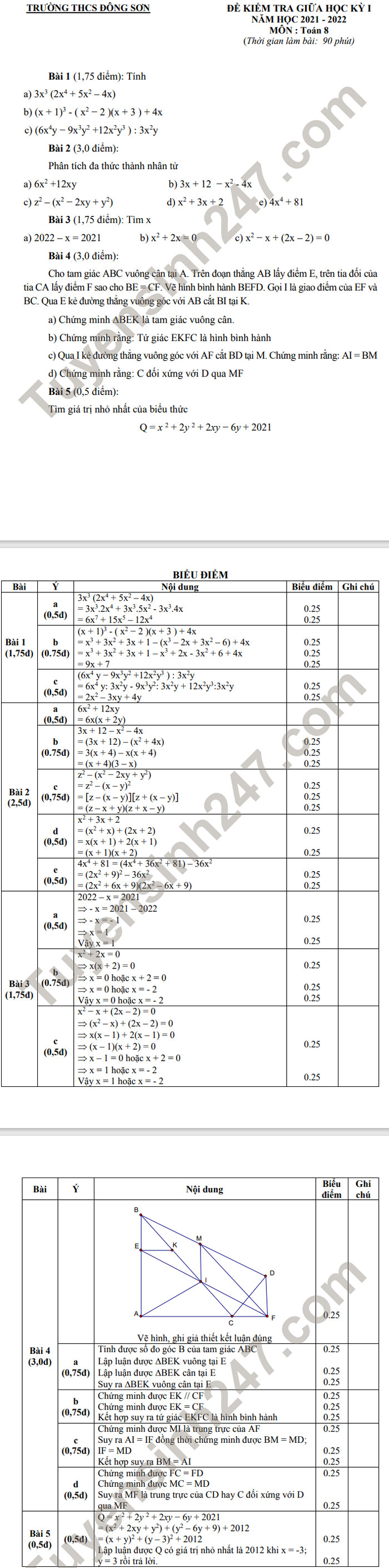 De thi giua ki 1 lop 8 nam 2021 THCS Dong Son mon Toan