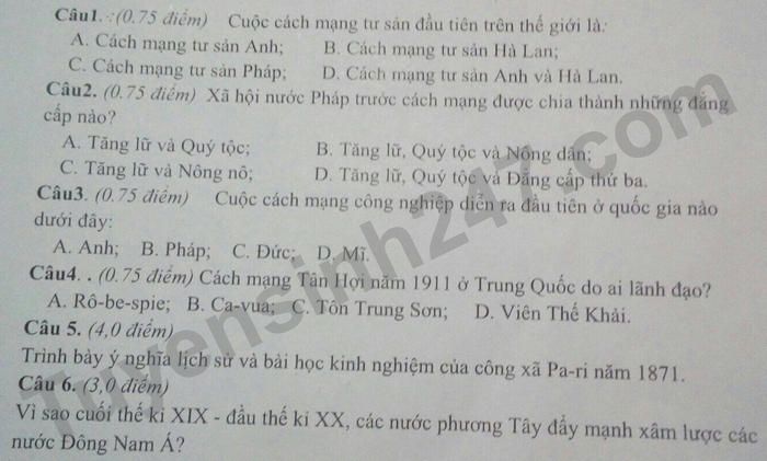 De thi giua ki 1 Su lop 8 TH&THCS Hop Chau nam 2021