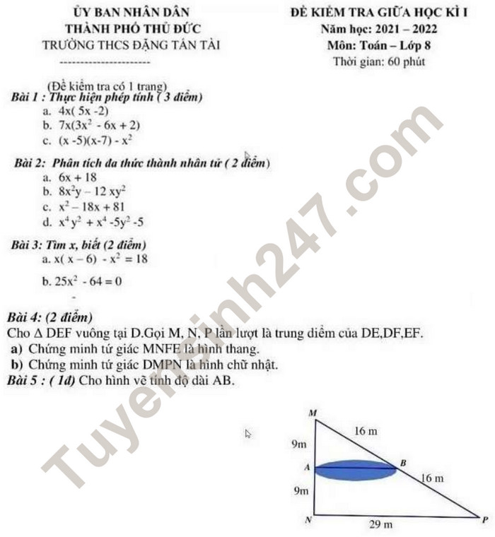 De giua ki 1 nam 2021 THCS Dang Tan Tai - lop 8 mon Toan