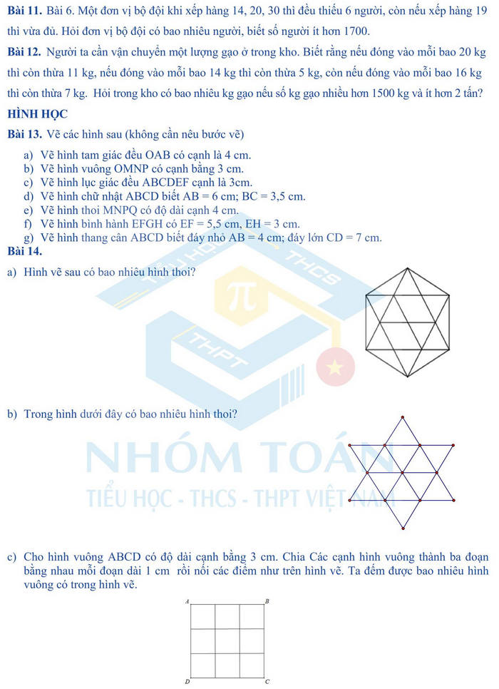 De cuong on tap hoc ki 1 lop 6 mon Toan 2021 - He thong Archimedes School