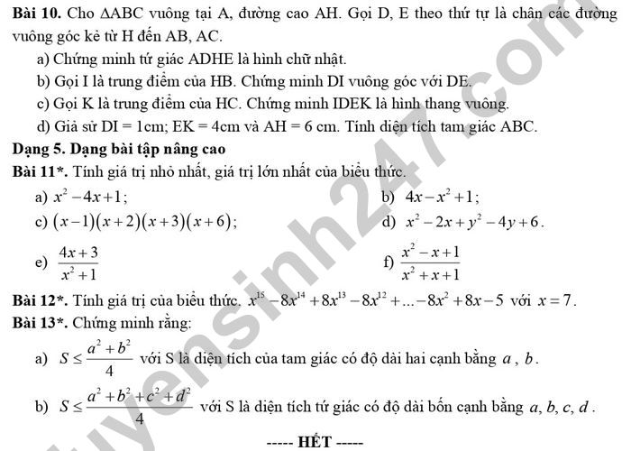 De cuong on tap hoc ki 1 lop 8 mon Toan 2021 - Truong Vinschool
