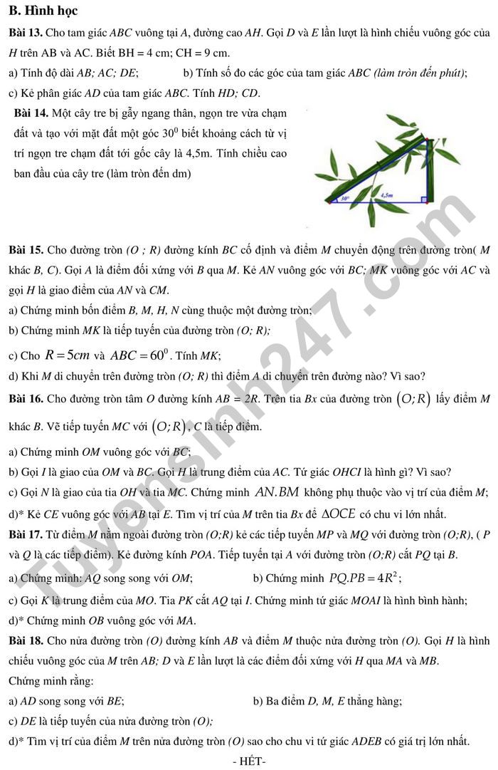 De cuong on tap ki 1 nam 2021 lop 9 mon Toan - THCS va THPT M.V Lomonoxop