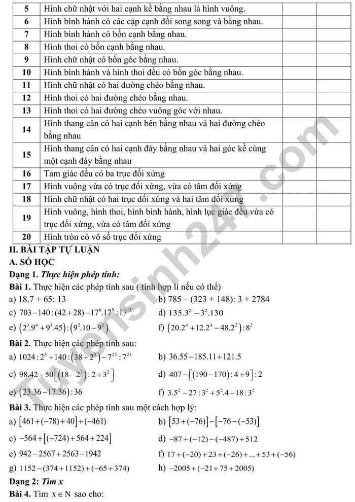 De cuong on tap ki 1 Toan lop 6 - THCS Doan Thi Diem nam 2021