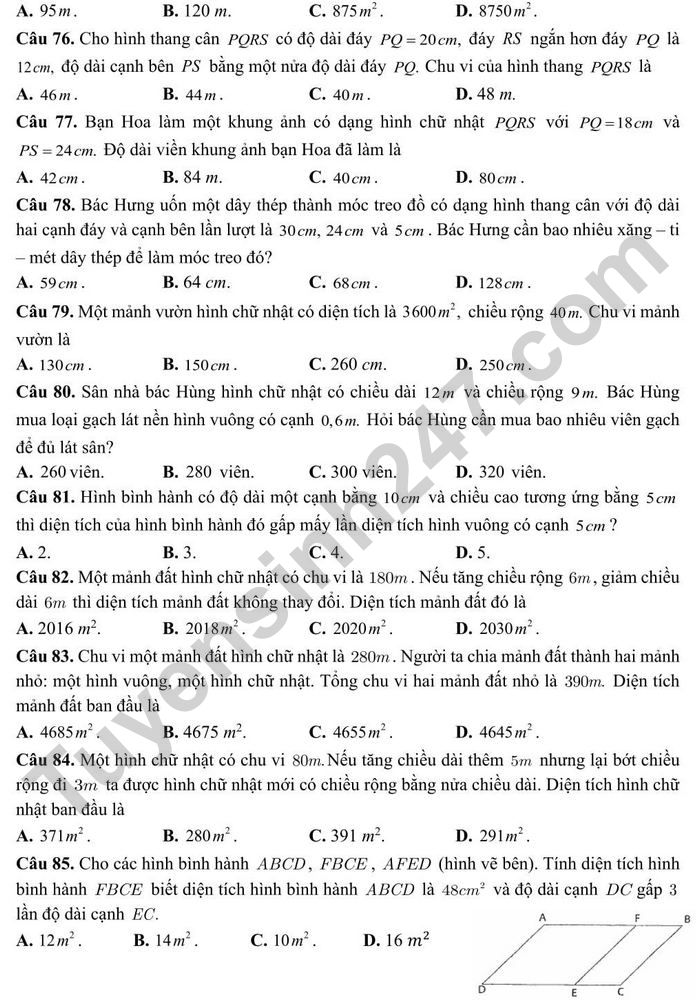 De cuong on tap ki 1 Toan lop 6 - THCS Doan Thi Diem nam 2021