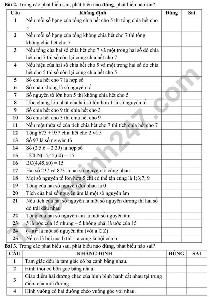 De cuong on tap ki 1 Toan lop 6 - THCS Doan Thi Diem nam 2021