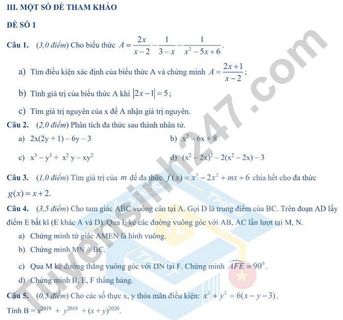 De cuong on tap hoc ki 1 Toan 8 nam 2021 - Archimedes School