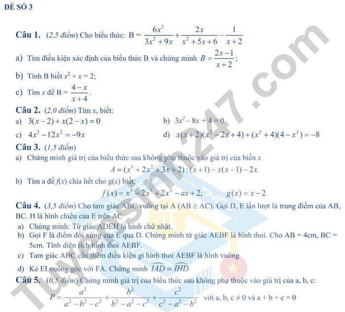De cuong on tap hoc ki 1 Toan 8 nam 2021 - Archimedes School