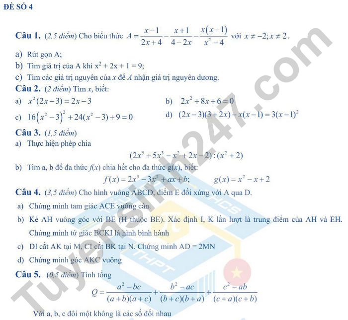 De cuong on tap hoc ki 1 Toan 8 nam 2021 - Archimedes School