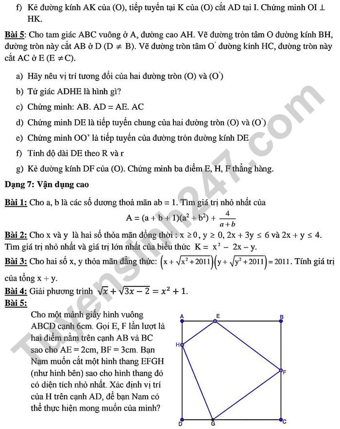 De cuong thi hoc ki 1 nam 2021 THCS Dich Vong - lop 9 mon Toan