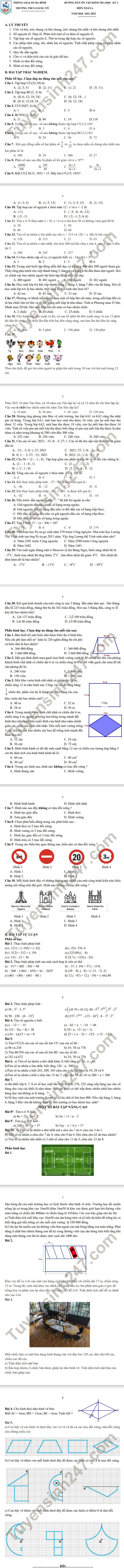 De cuong on tap hoc ki 1 lop 6 mon Toan 2021 - THCS Giang Vo