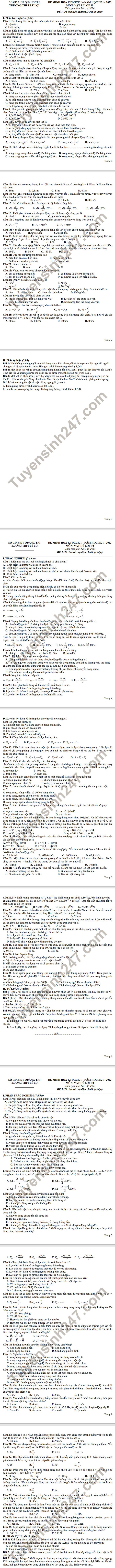 De thi ki 1 mon Ly lop 10 nam 2021 THPT Le Loi (Minh hoa)