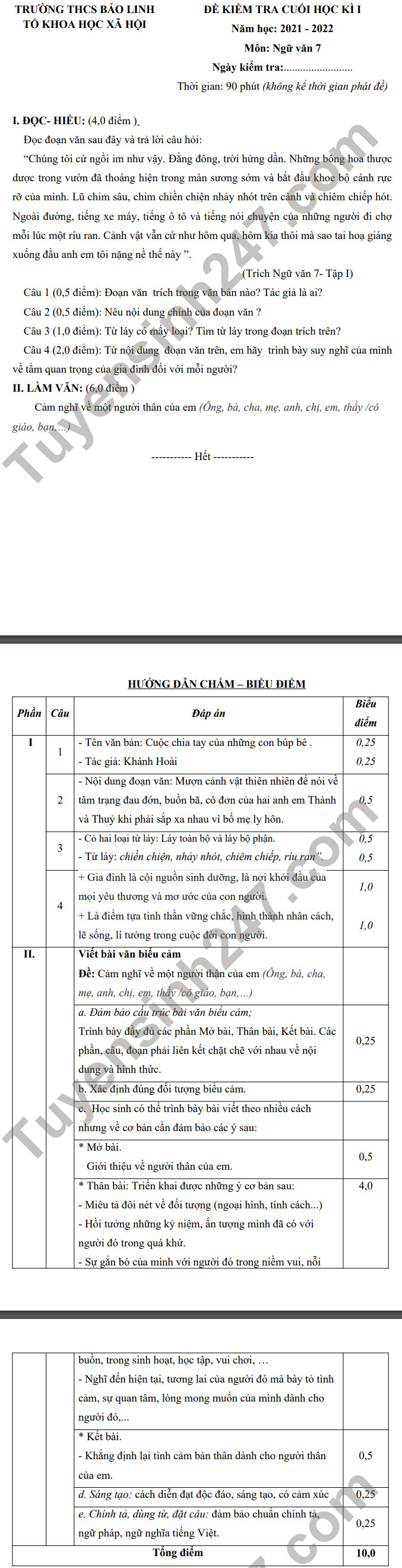 De thi hoc ki 1 Van lop 7 THCS Bao Linh nam 2021