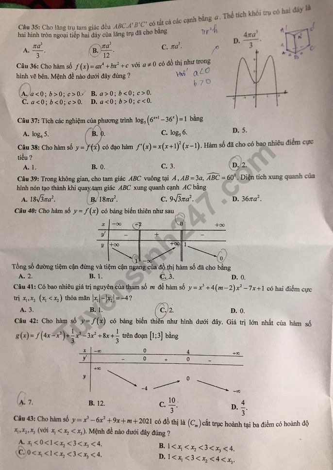 De thi ki 1 lop 12 mon Toan 2021 - So GD Nam Dinh