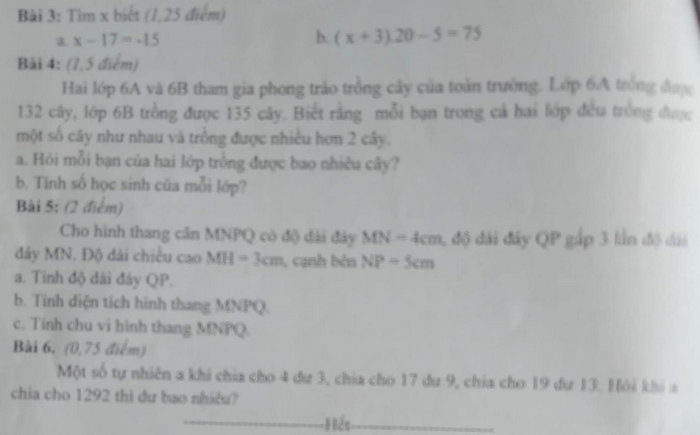 De thi hoc ki 1 Toan lop 6 - Phong GD Nam Truc 2021