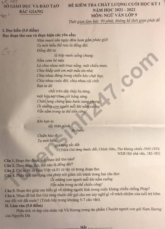 De thi hoc ki 1 lop 9 mon Van 2021 - So GD Bac Giang