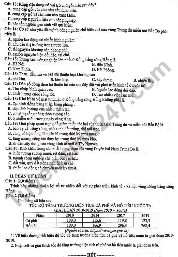 De thi hoc ki 1 Dia lop 9 tinh Bac Giang nam 2021 - 2022