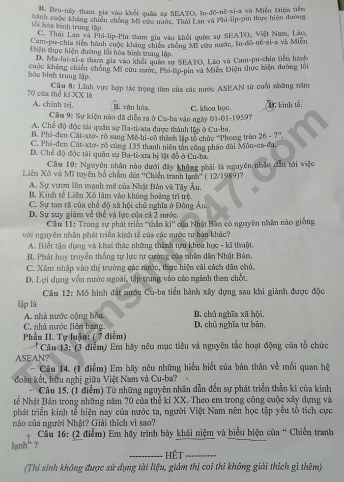 De thi ki 1 lop 9 mon Su nam 2021 - Huyen Trang Dinh