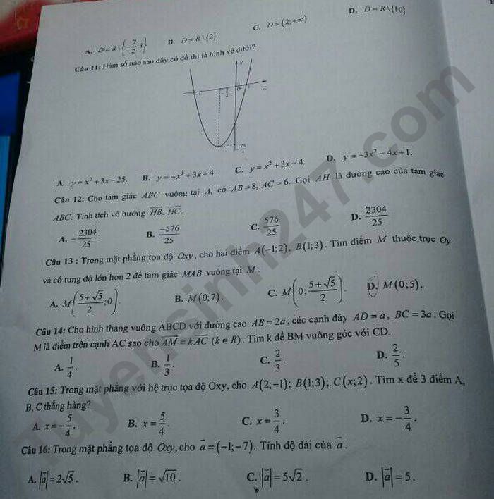 De thi hoc ki 1 Toan 10 nam 2021 THPT Tran Van Lan