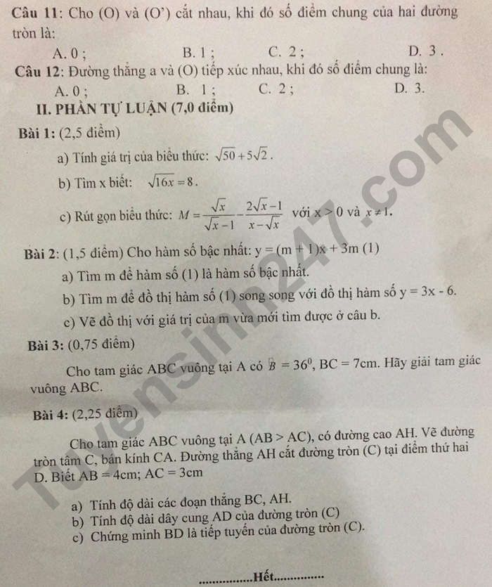 De thi ki 1 nam 2021 - 2022 Toan lop 9 huyen Song Ma