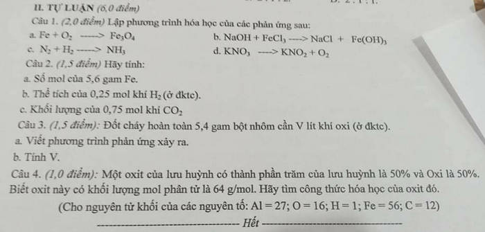 De thi hoc ki 1 lop 8 mon Hoa nam 2021 - Phong GD Hiep Hoa