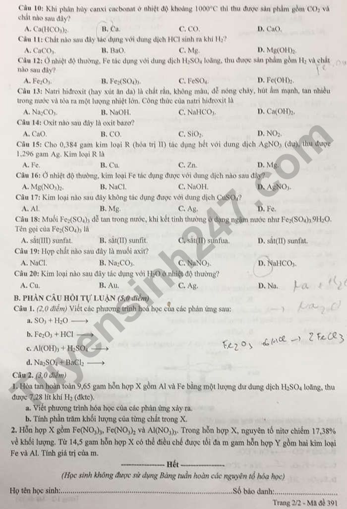 De thi hoc ki 1 mon Hoa 9 So GD Bac Giang nam 2021