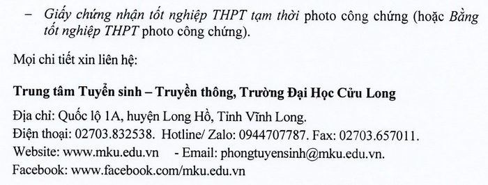 Phuong thuc tuyen sinh Dai hoc Cuu Long 2022