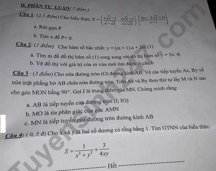 De thi hoc ki 1 nam 2021 THCS To Hieu - lop 9 mon Toan