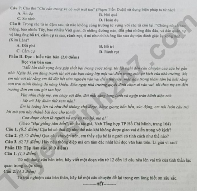 De thi hoc ki 1 mon Van lop 9 So GD Nam Dinh 2021