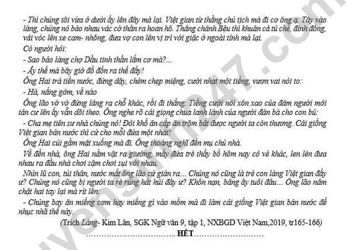 De thi hoc ki 1 mon Van lop 9 TH, THCS, THPT Le Quy Don-Quyet Thang 2021